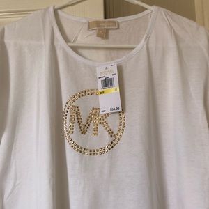 Michael Kors MK logo white gold T shirt